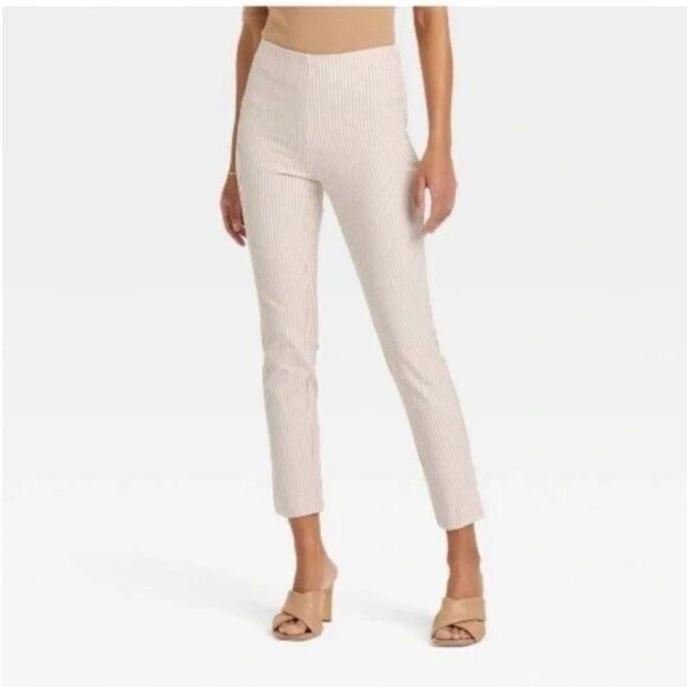A New Day Beige Striped High Rise Slim Ankle Length Pants Size 2 Regular